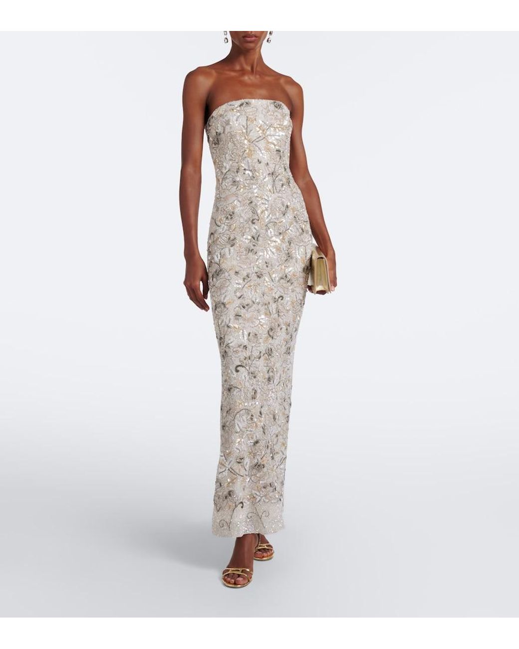 La Fuori Natural Icey Rose Embellished Floral Bustier Gown