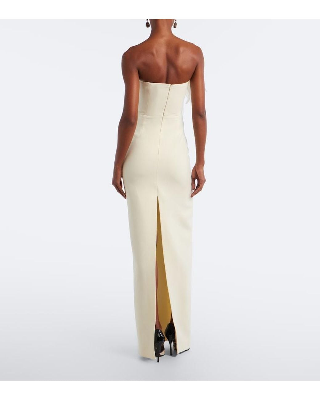 David Koma White Feather-Trimmed Bustier Gown