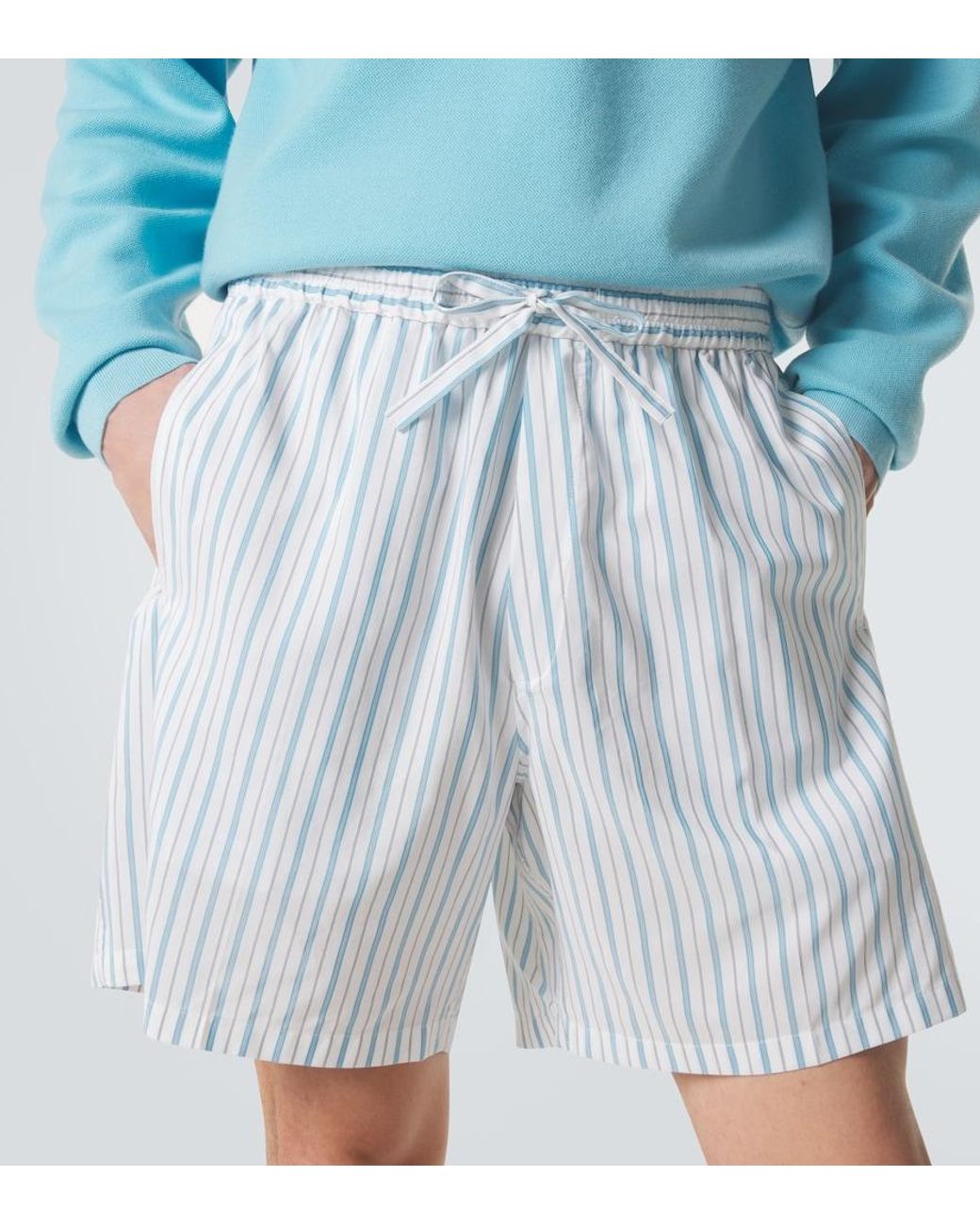 Umit Benan Blue Julian Striped Silk And Cotton Shorts for men