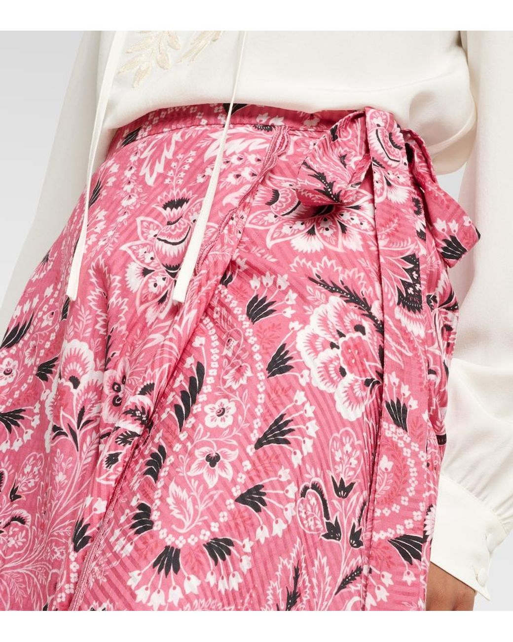 Etro Red Paisley Cotton And Silk Maxi Skirt