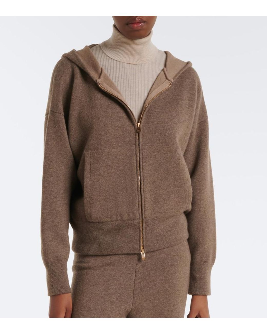 Agnona Brown Cashmere, Wool, And Silk Hoodie