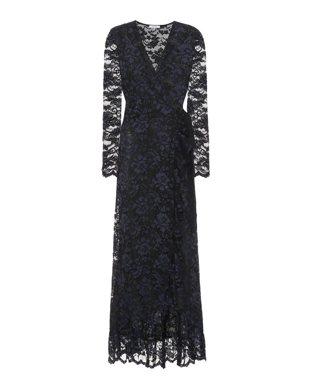 Ganni Flynn Lace Wrap Dress in Black | Lyst