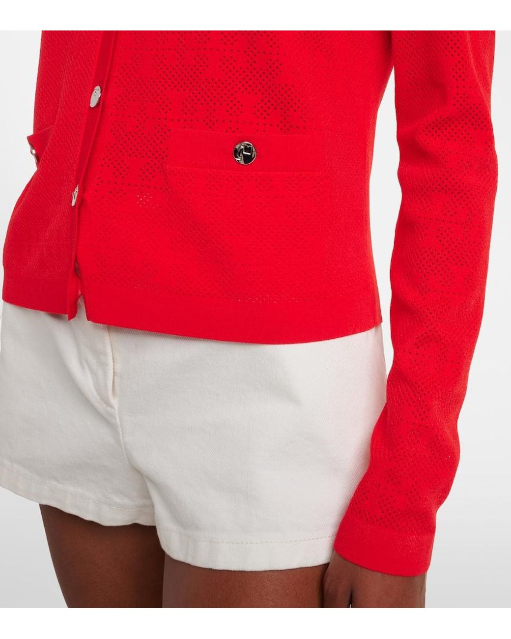 Tory Burch Red T Monogram Jacquard Cardigan