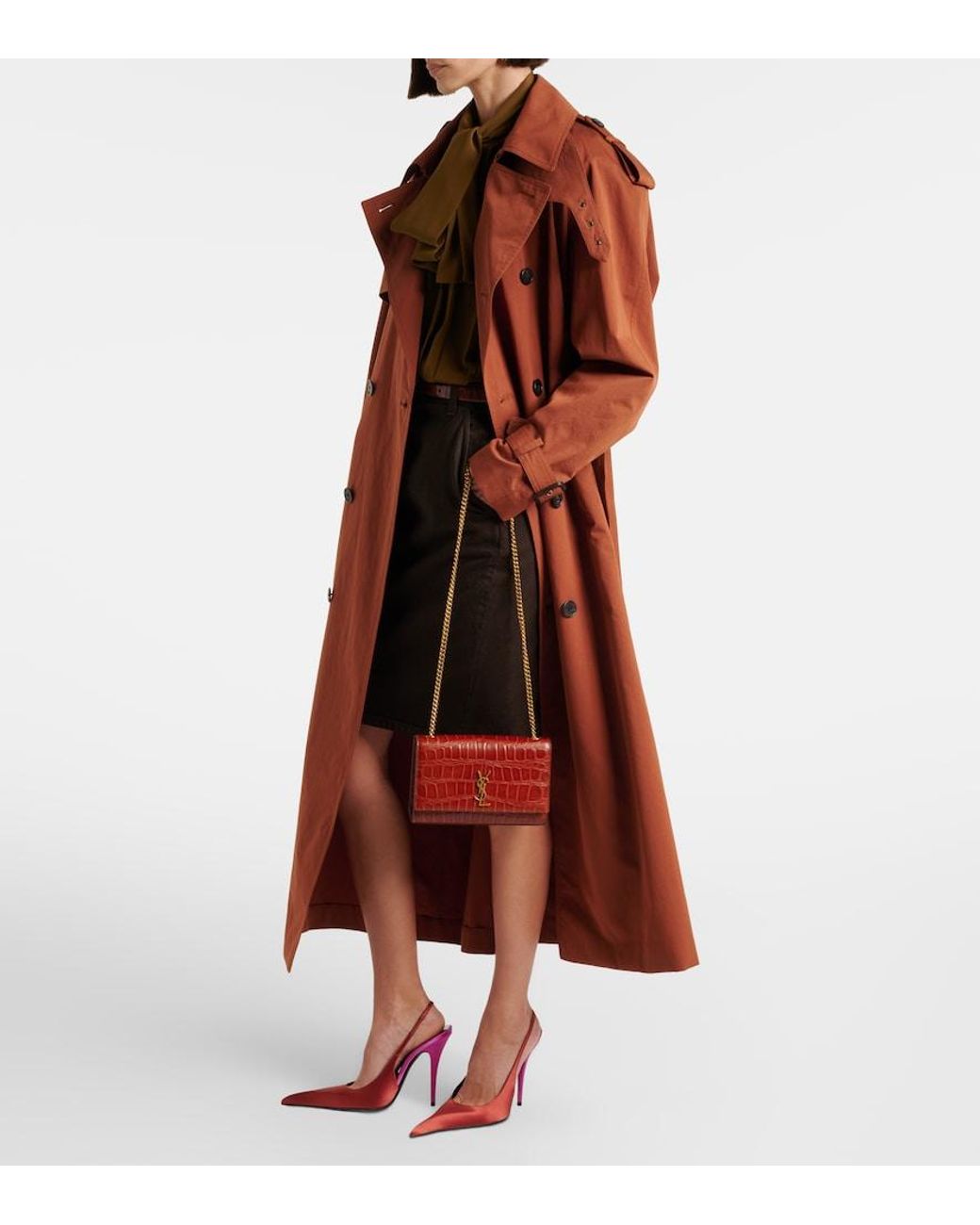 Saint Laurent Red Kate Small Croc-Effect Leather Shoulder Bag