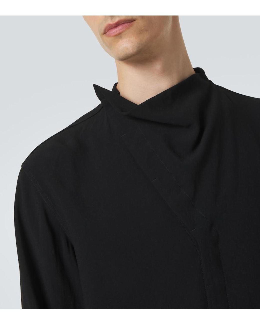 Rick Owens Black Island Draped Cady Shirt for men