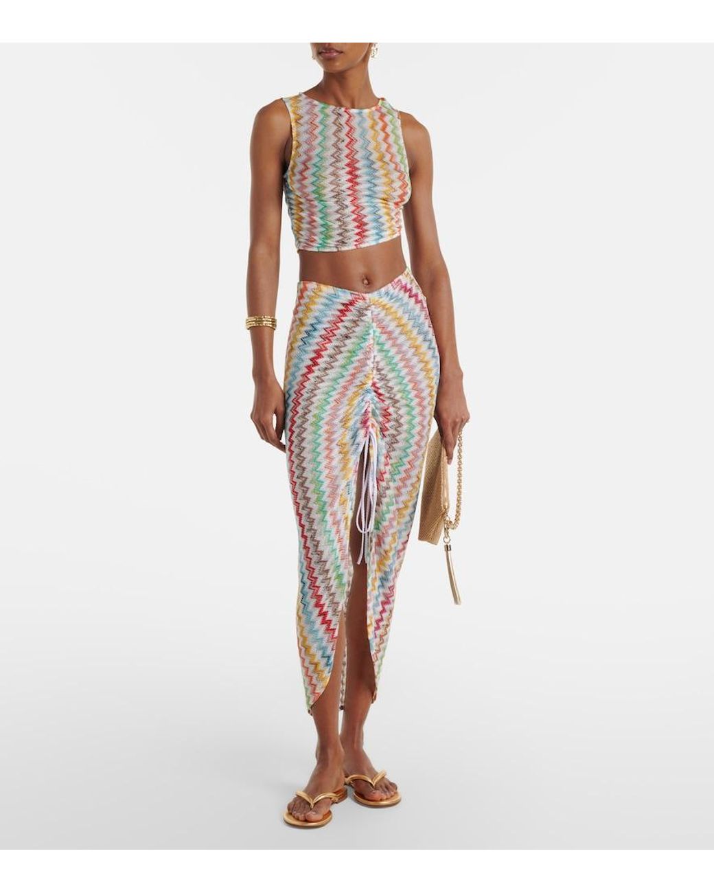 Missoni Multicolor Zigzag Asymmetric Midi Skirt