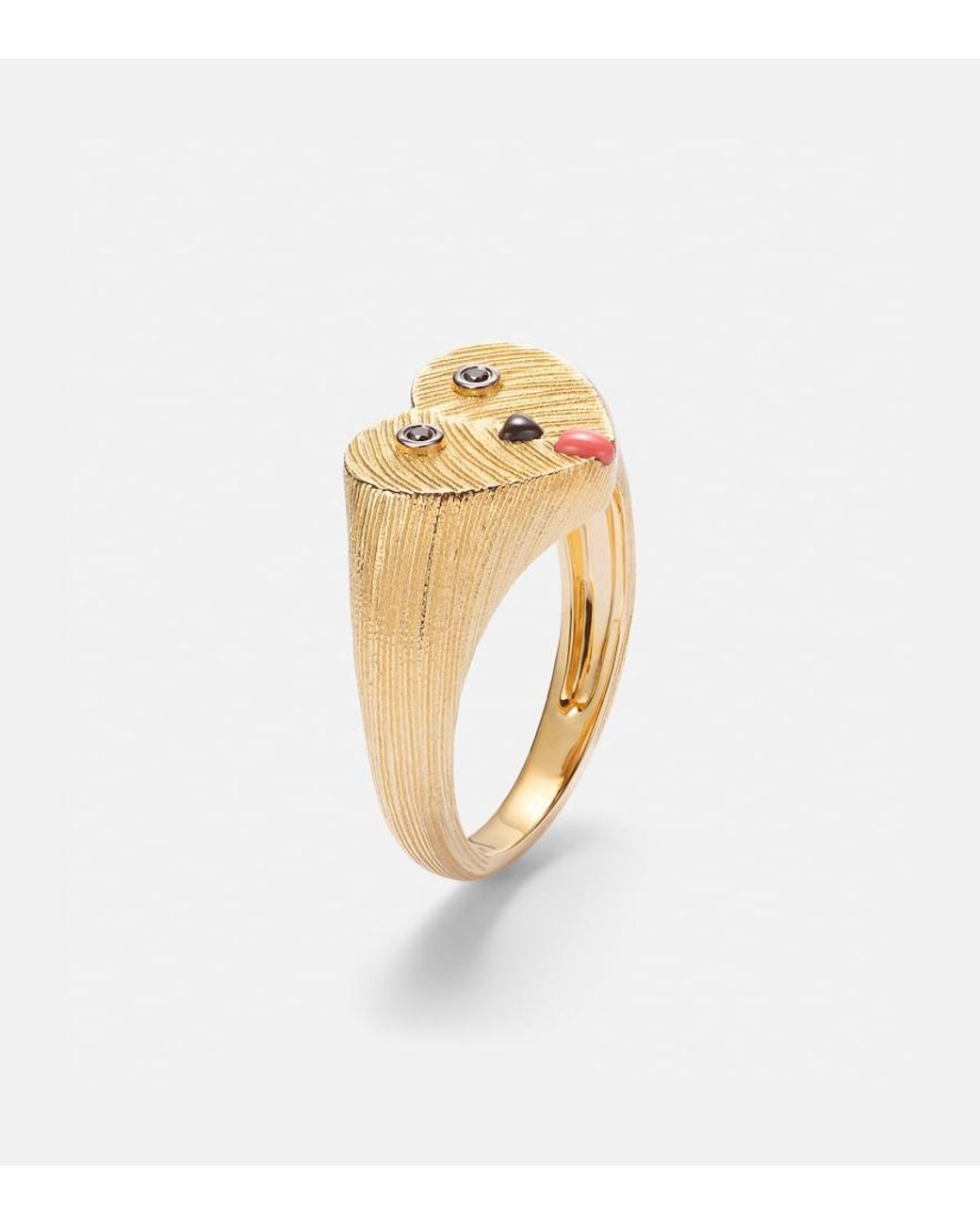 Yvonne Léon White Coeur Toutou Mini 9Kt Pinky Ring With Gemstones