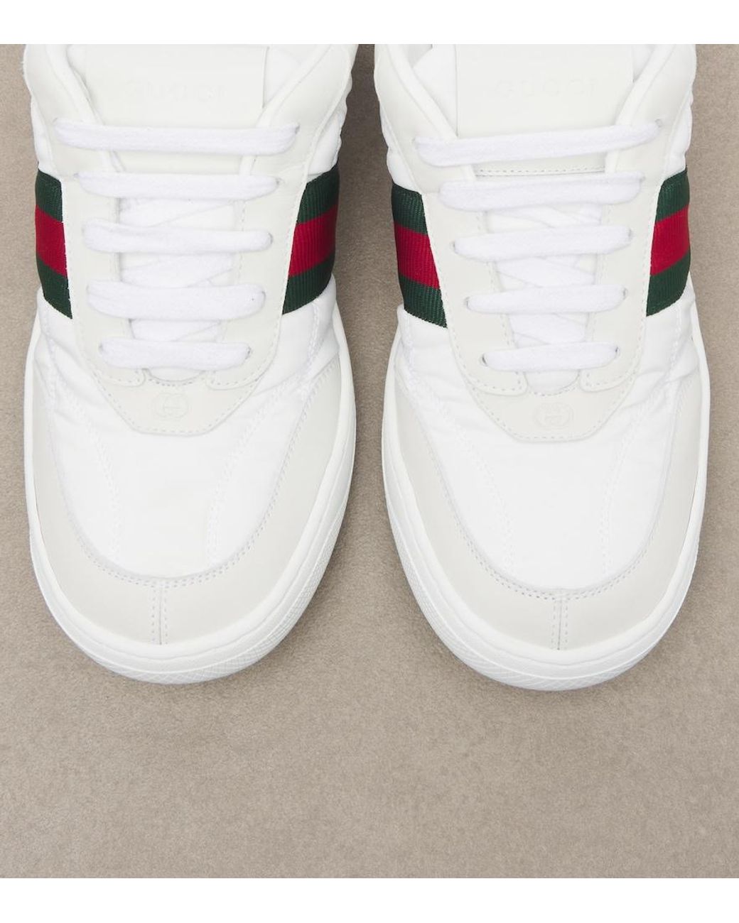 Gucci White Screener Web Stripe Sneakers