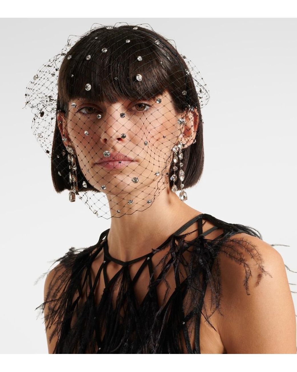 Jennifer Behr White Stella Embellished Fishnet Headband