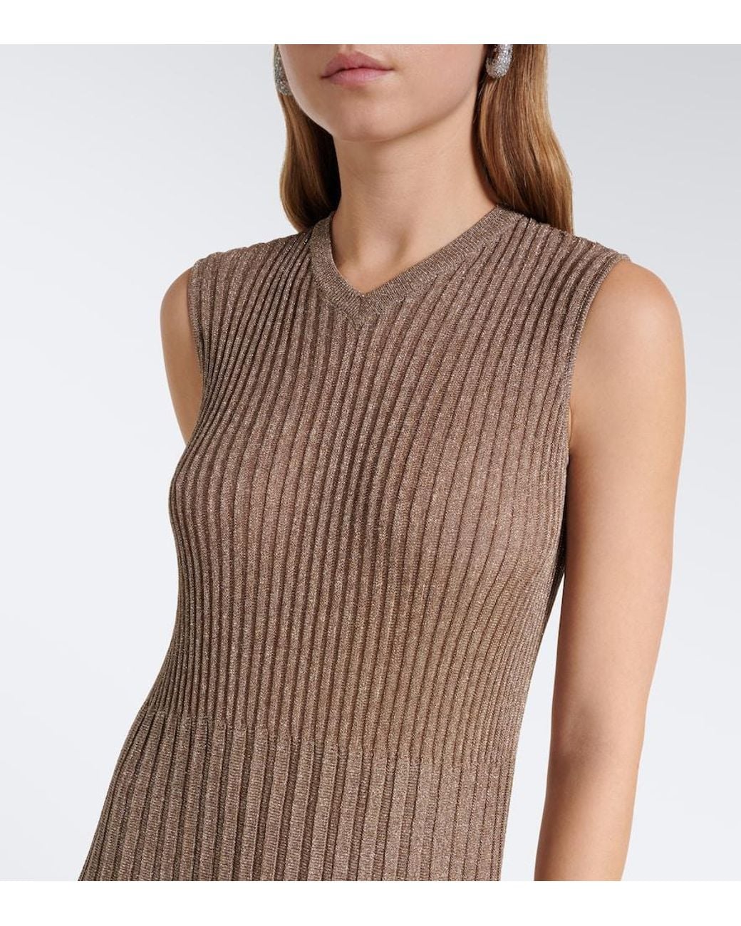Altuzarra Brown Selvin Knitted Lame Pleated Midi Dress