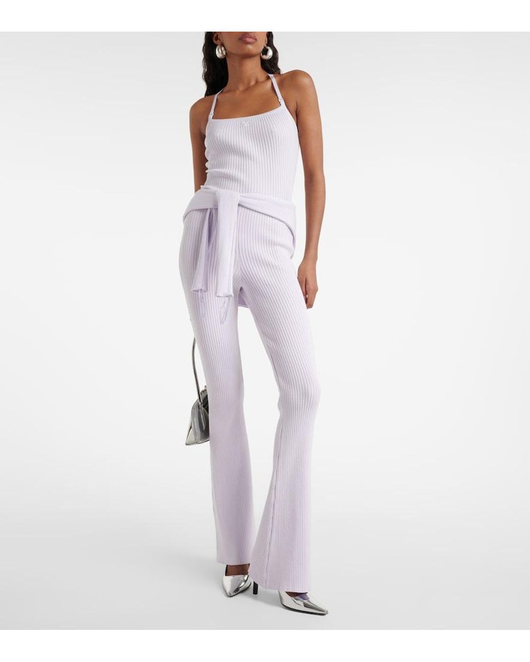 Courreges White Logo Halterneck Ribbed-Knit Tank Top