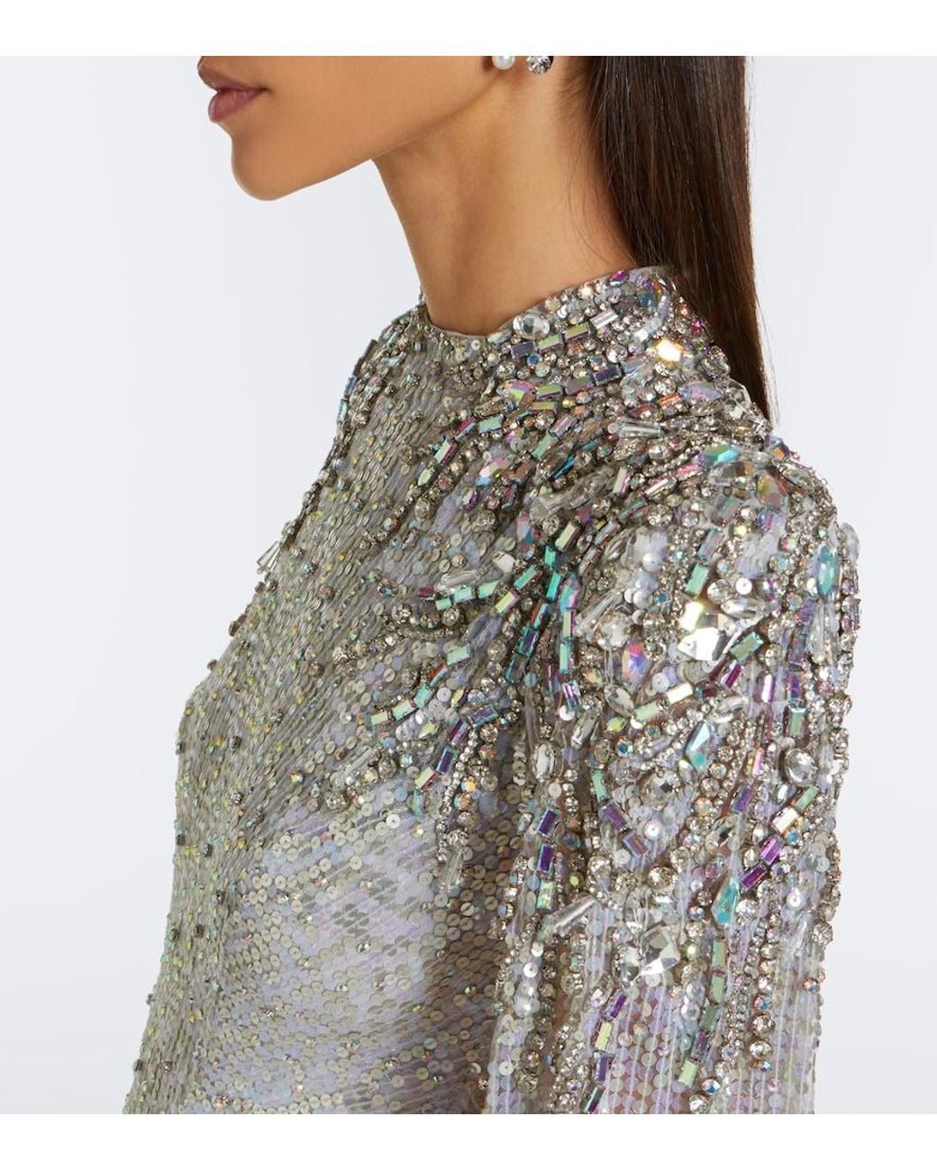 Jenny Packham Gray Dakota Embellished Caped Gown