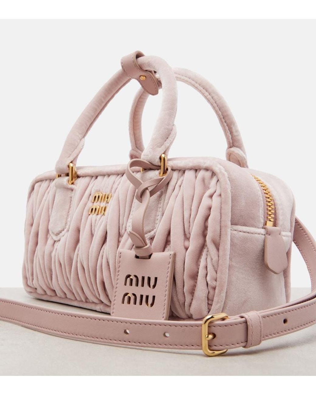 Miu Miu Pink Arcadie Matelasse Suede Top-Handle Bag