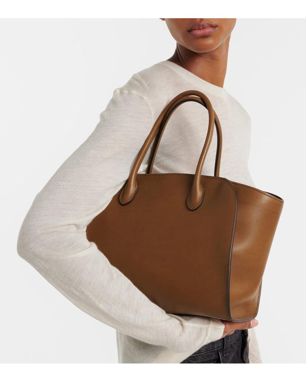 The Row Brown Marlo 12 Leather Tote Bag