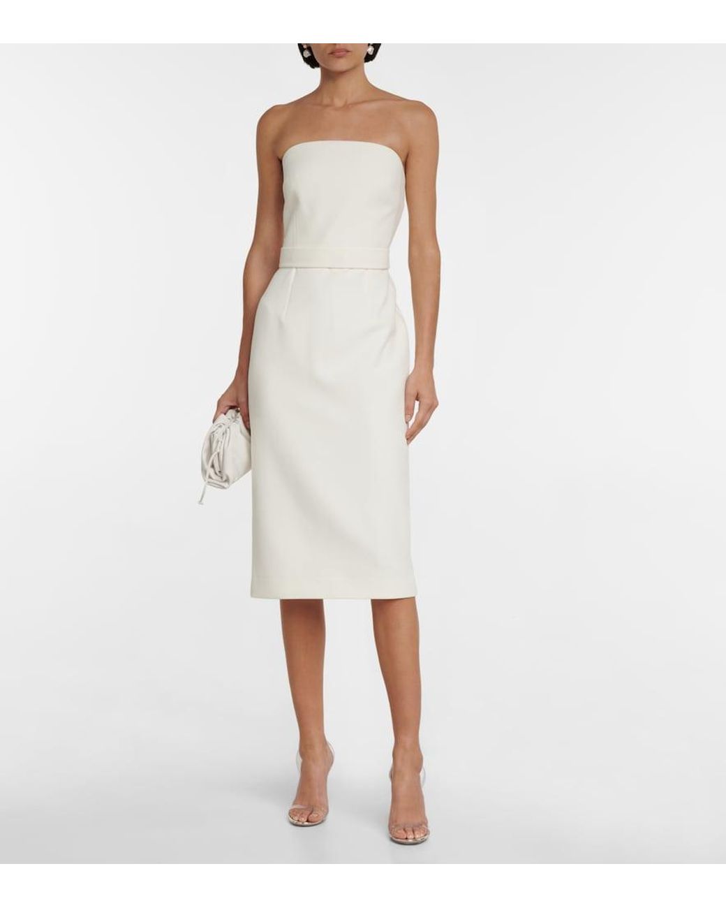 Safiyaa White Bridal Feather-trimmed Crepe Midi Dress