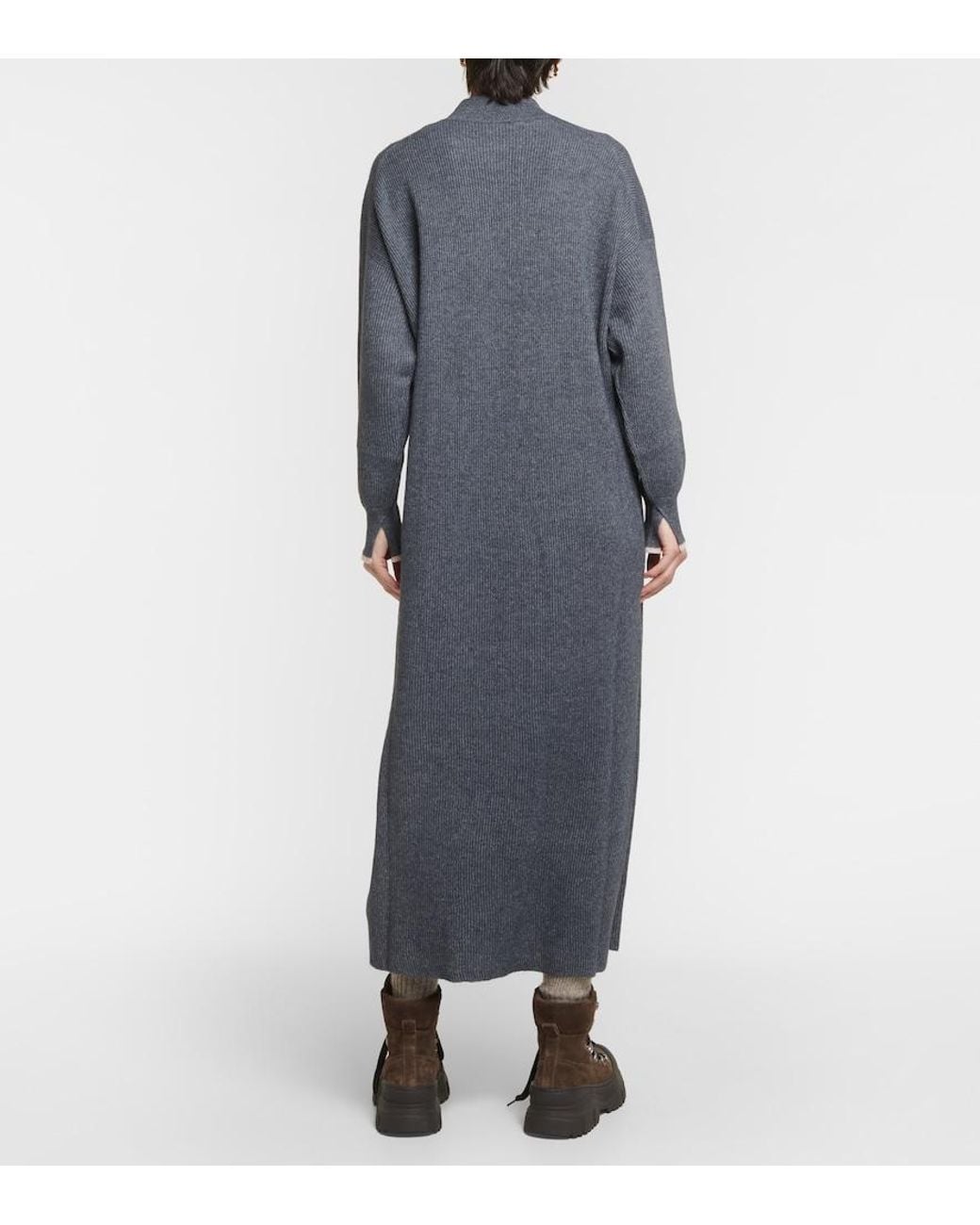 Brunello Cucinelli Blue Ribbed-Knit Cotton And Alpaca Midi Dress