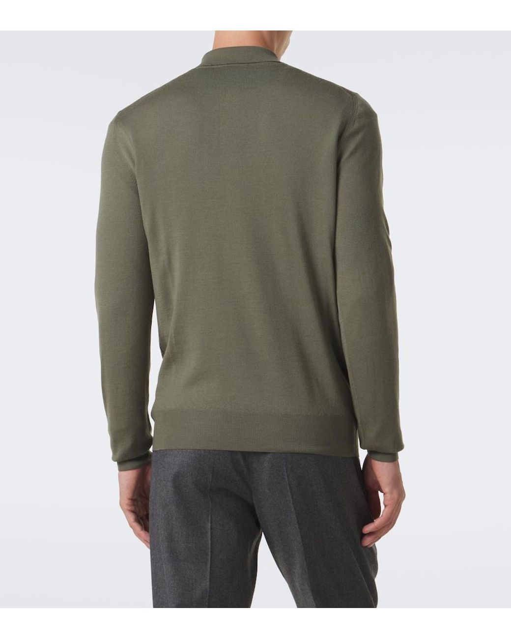 Canali Green Virgin Wool Polo Sweater for men