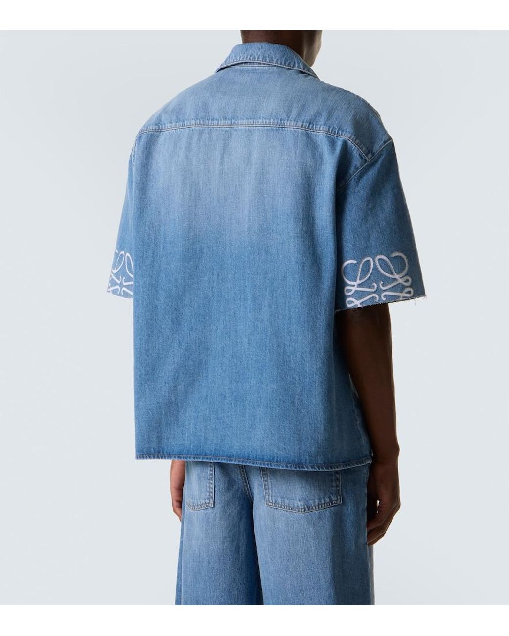 Loewe Blue Anagram Denim Bowling Shirt for men