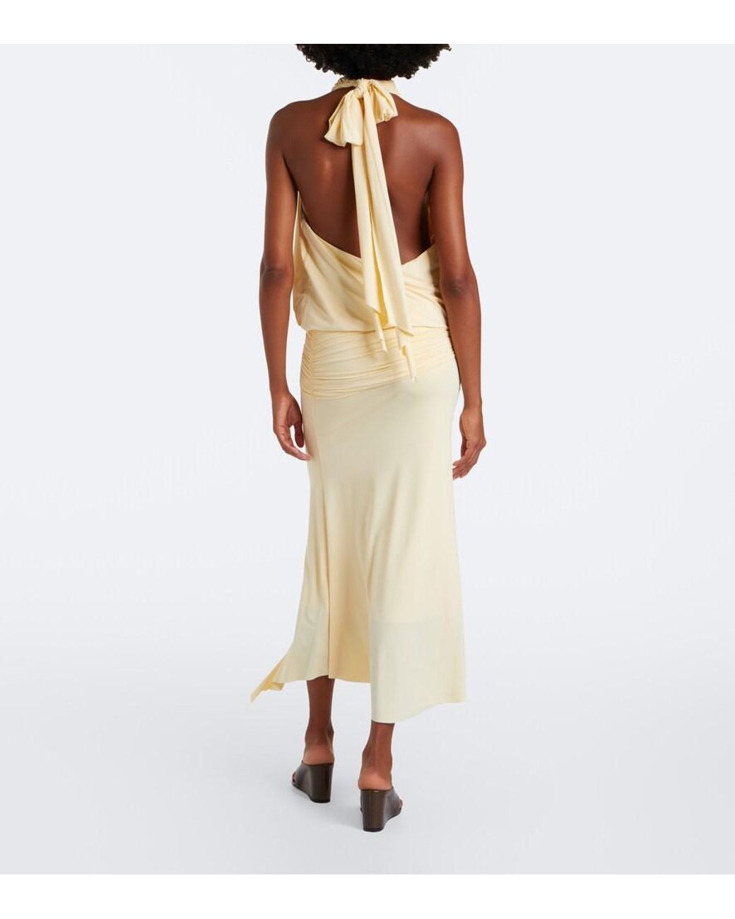 De La Vali Natural Vida Draped Jersey Midi Dress