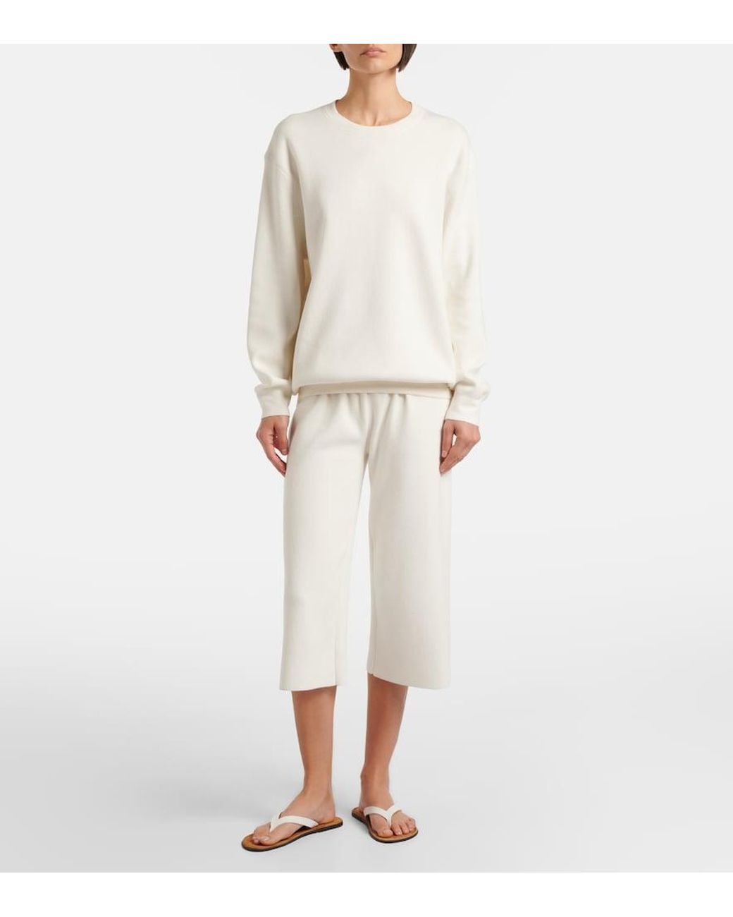 The Row White Ozias Cotton And Silk Cropped Sweatpants