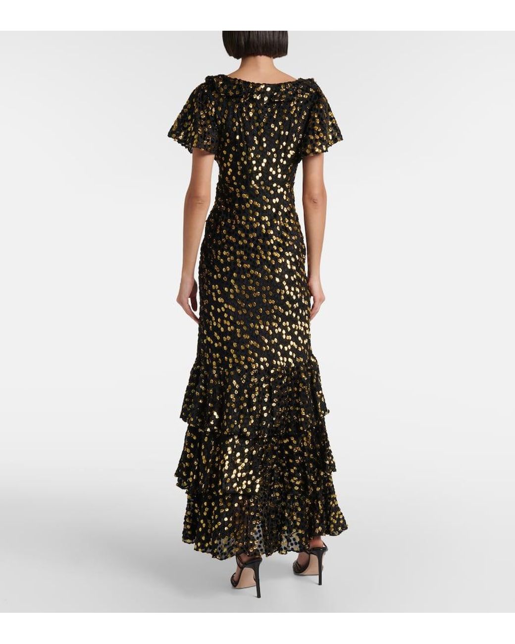 Rixo Green Amelle Embellished Tiered Maxi Dress