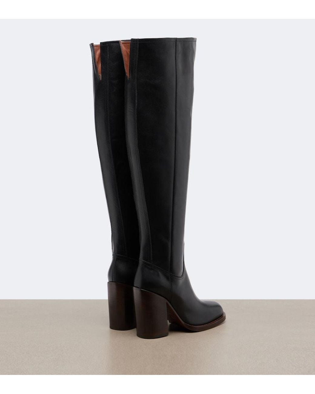 Dries Van Noten Black Leather Over-The-Knee Boots