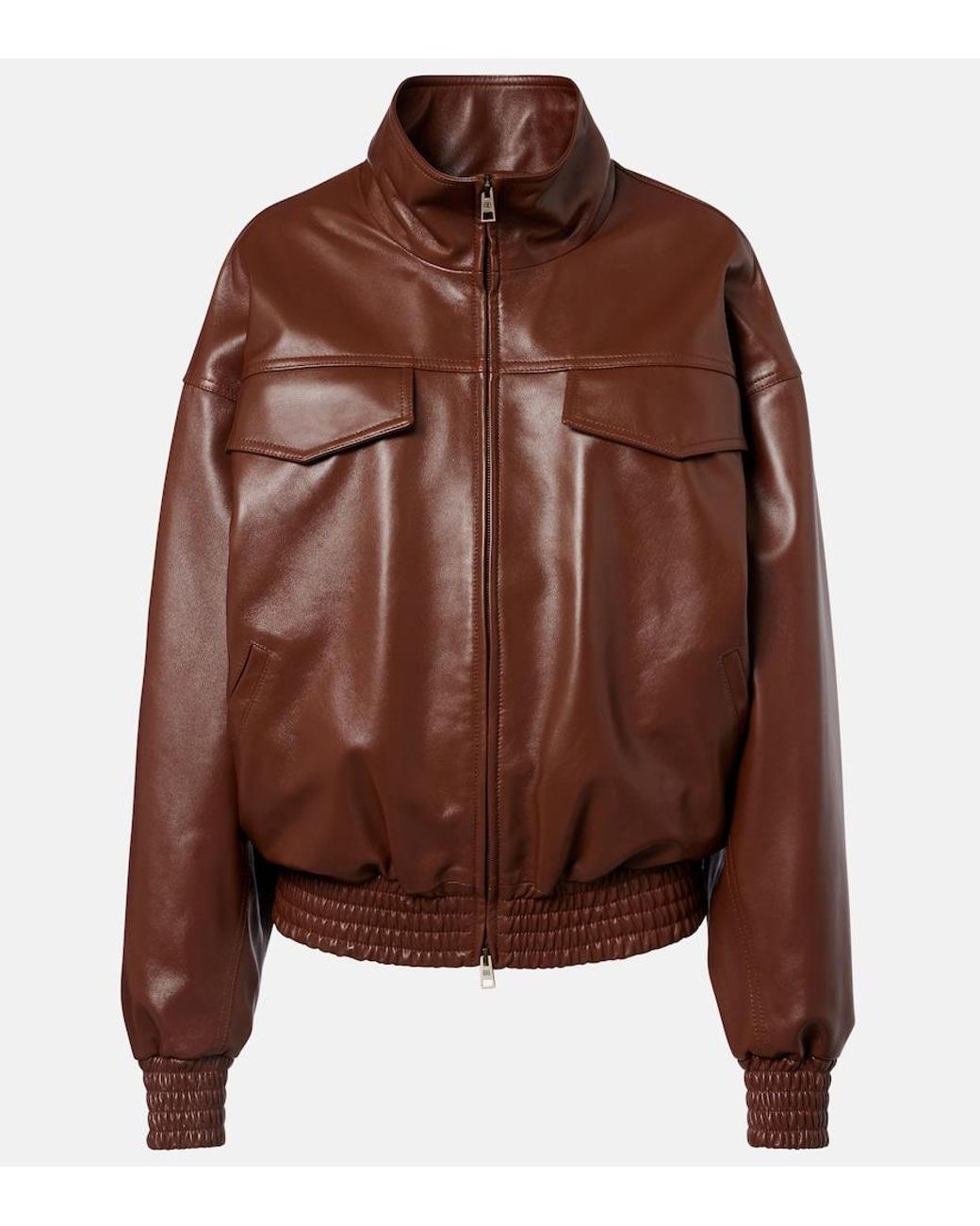 Balenciaga Brown Cropped Oversized Leather Jacket