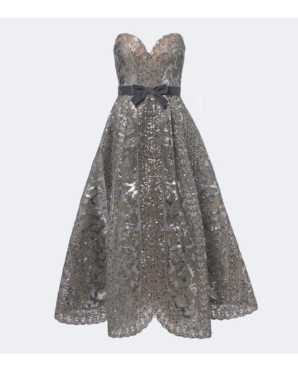 Elie Saab Gray Sequined Tulle Bustier Dress