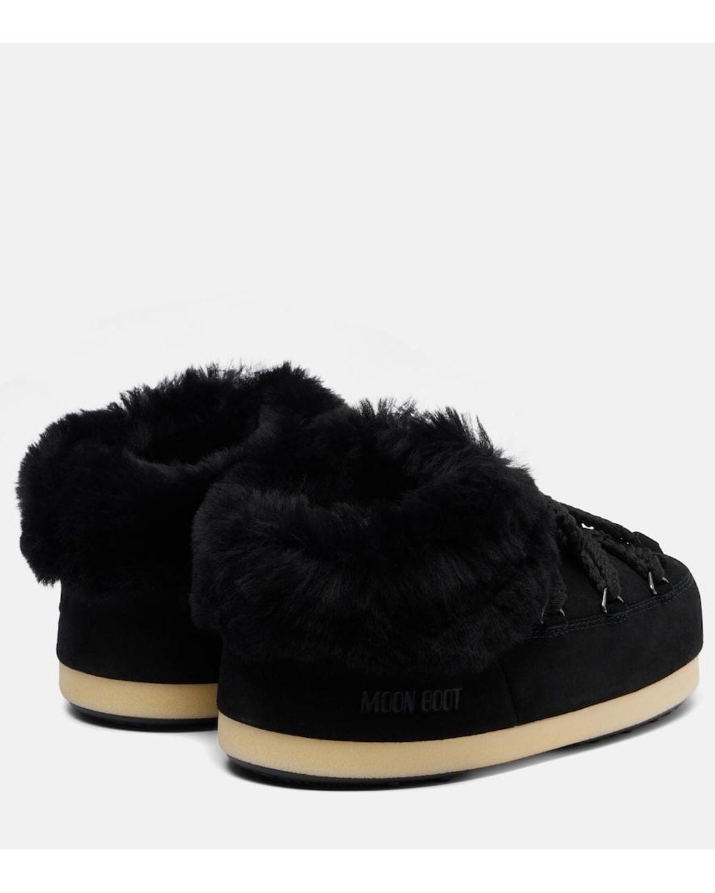 Moon Boot Black Evx Shearling-Trimmed Suede Mules