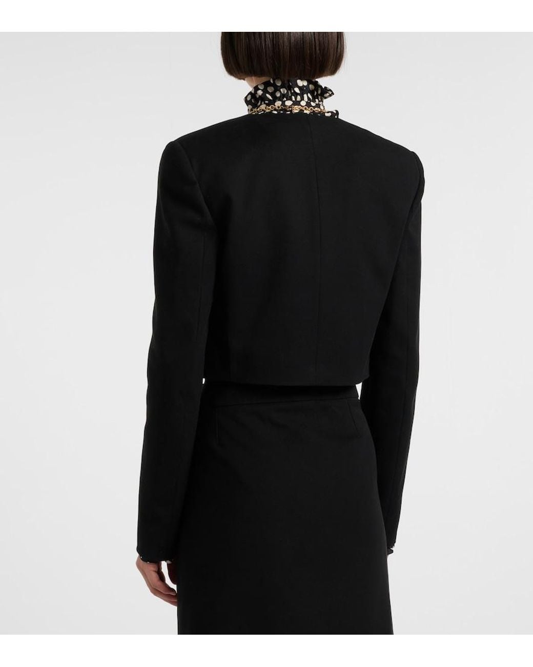 Chloé Black Scalloped Cropped Cotton Velvet Jacket