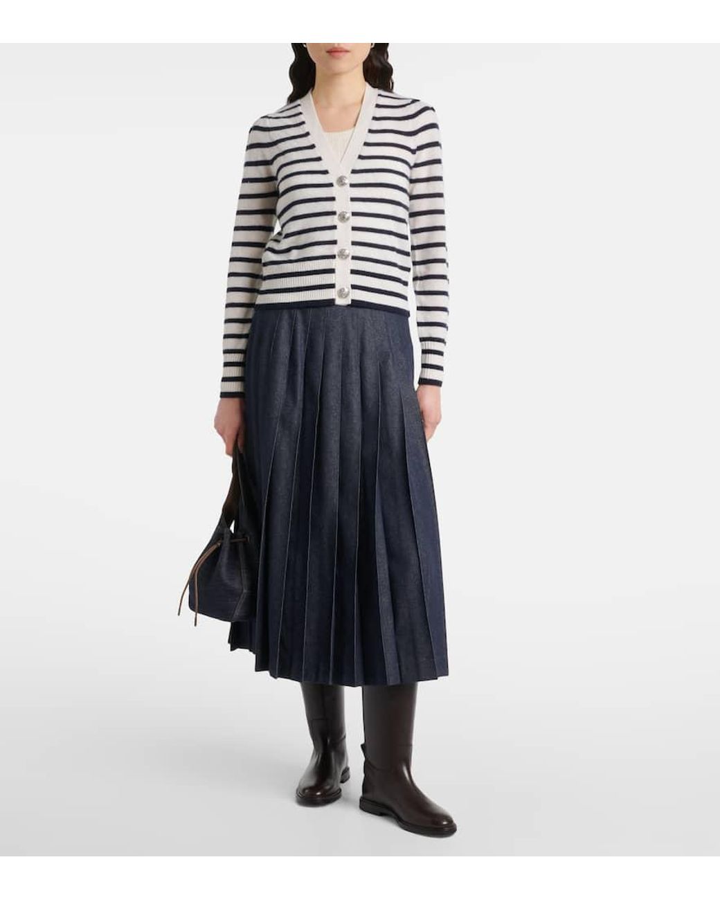 Veronica Beard Blue Solene Striped Cashmere Cardigan