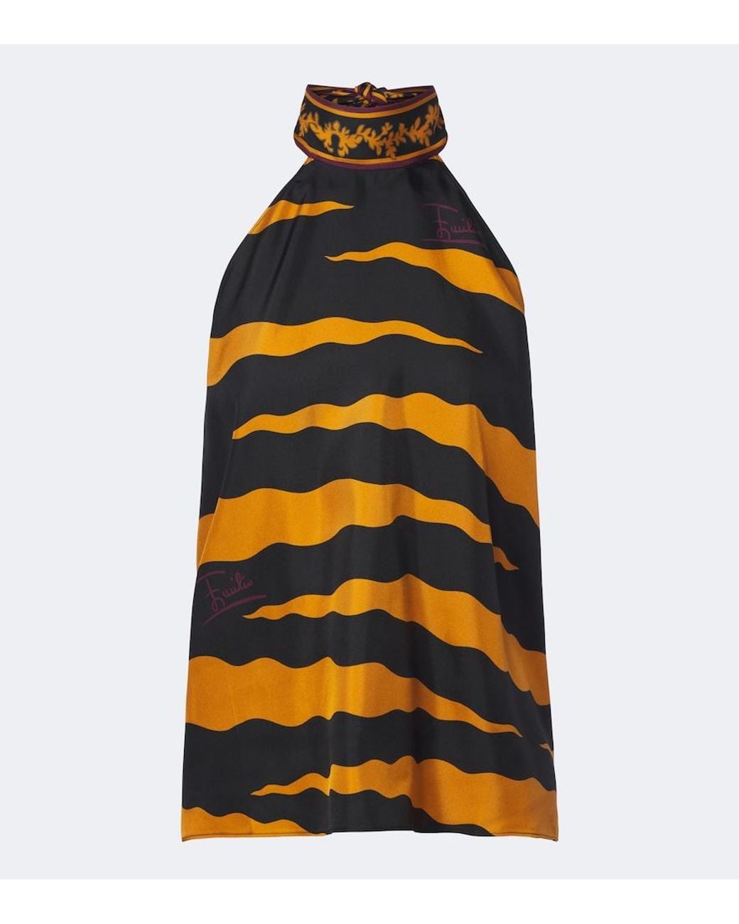 Emilio Pucci Yellow Fiamme Silk Twill Halterneck Top