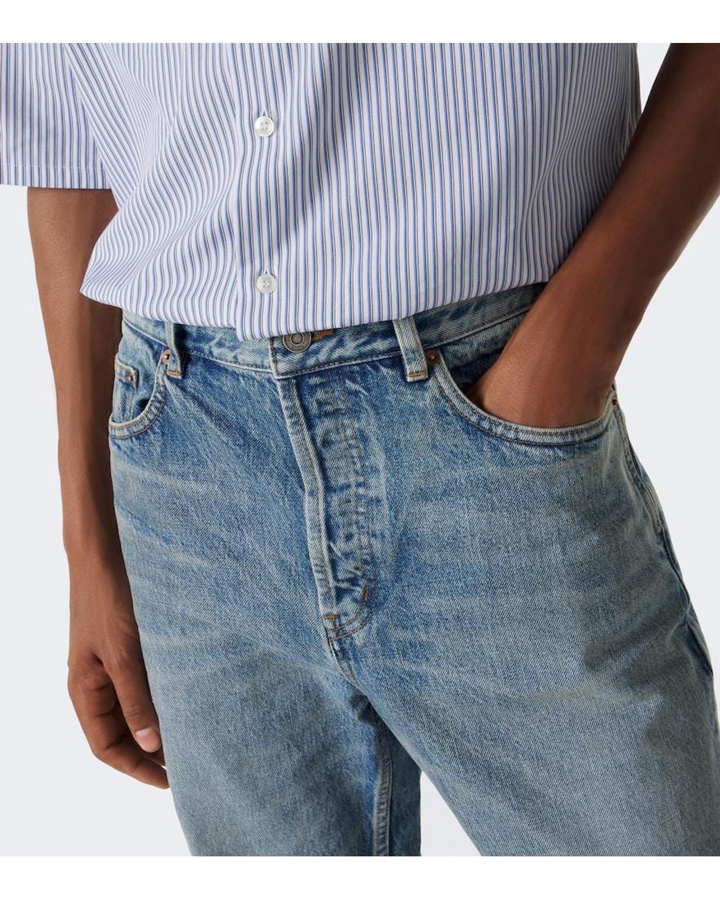 Saint Laurent Blue Faded Wide-Leg Jeans for men