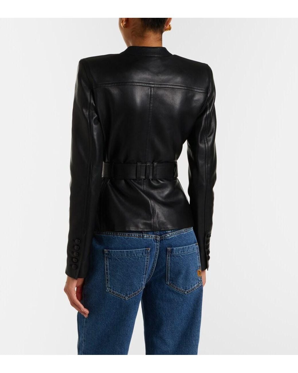 Balmain Black Belted Leather Jacket