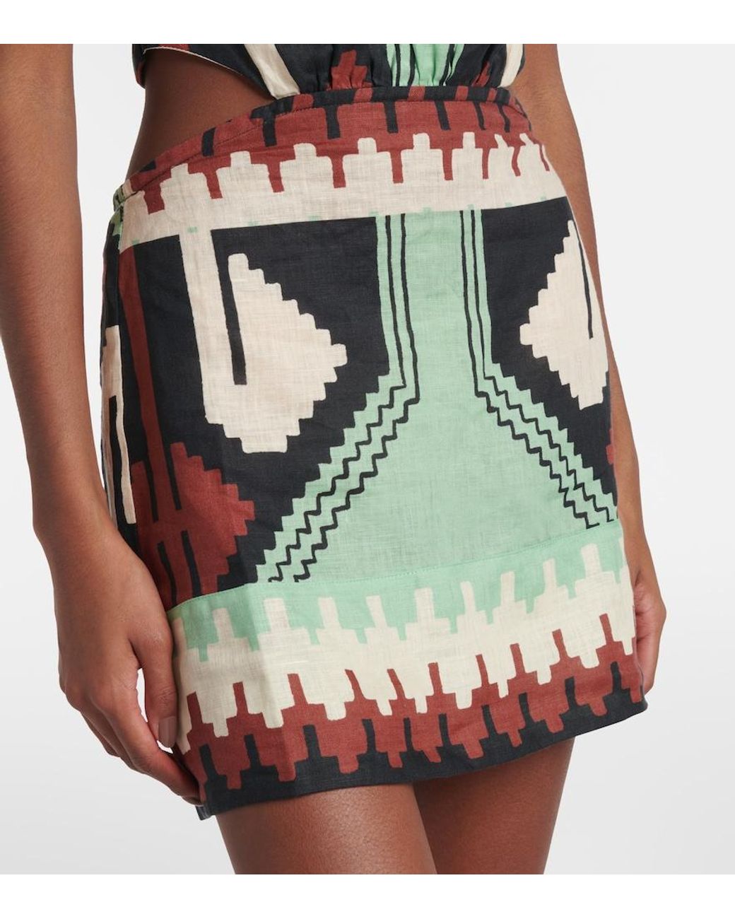 Johanna Ortiz Green Printed Halterneck Linen Minidress