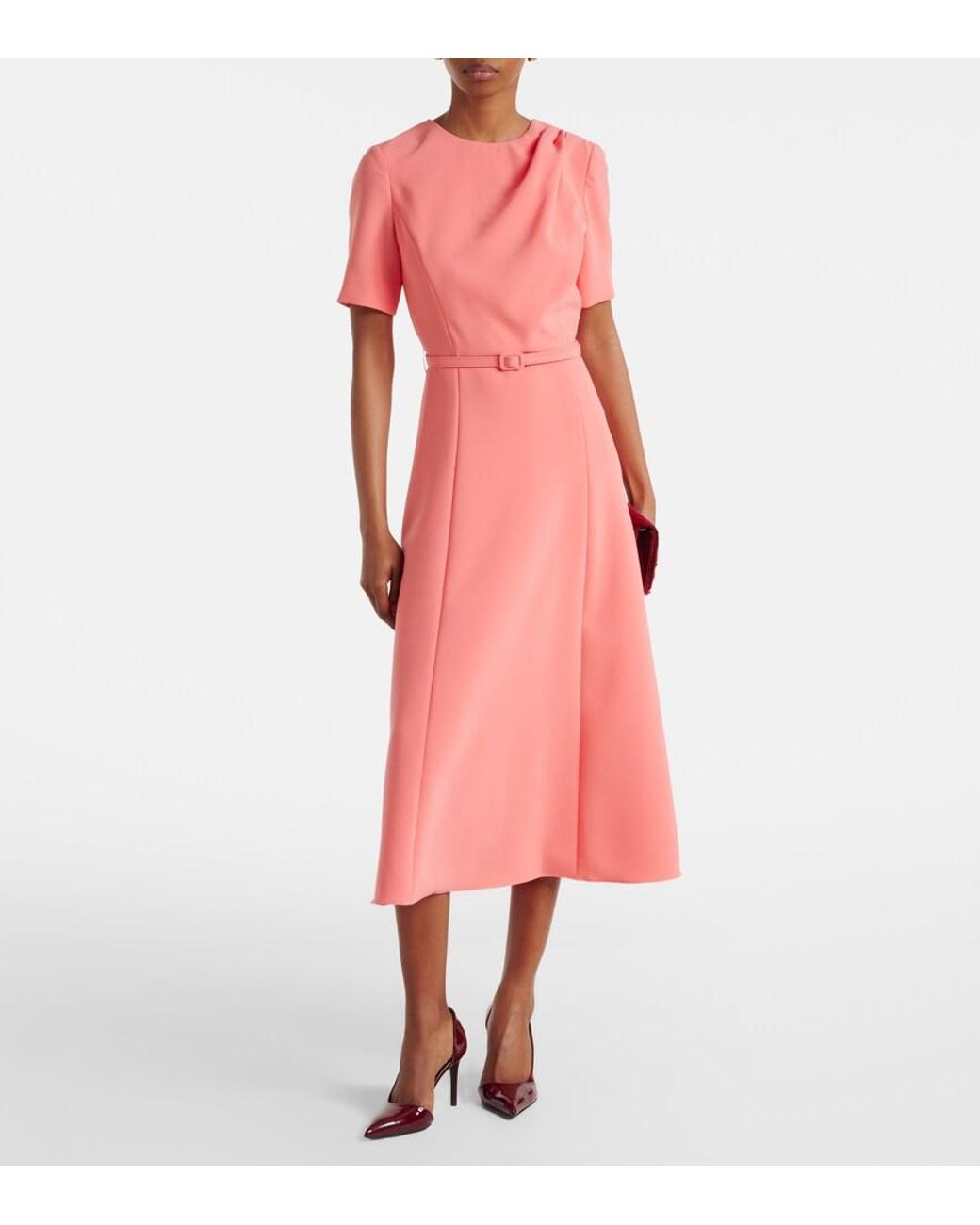 Carolina Herrera Pink Belted Crepe Midi Dress
