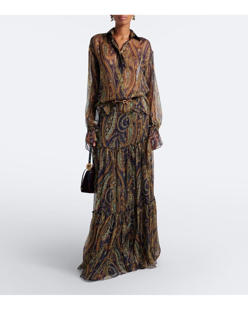 Etro Multicolor Paisley Silk-Blend Chiffon Shirt