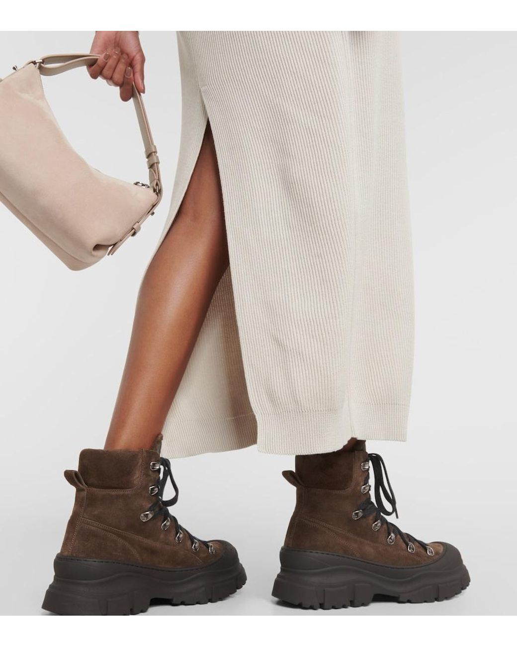 Brunello Cucinelli White Ribbed-Knit Cotton Midi Skirt