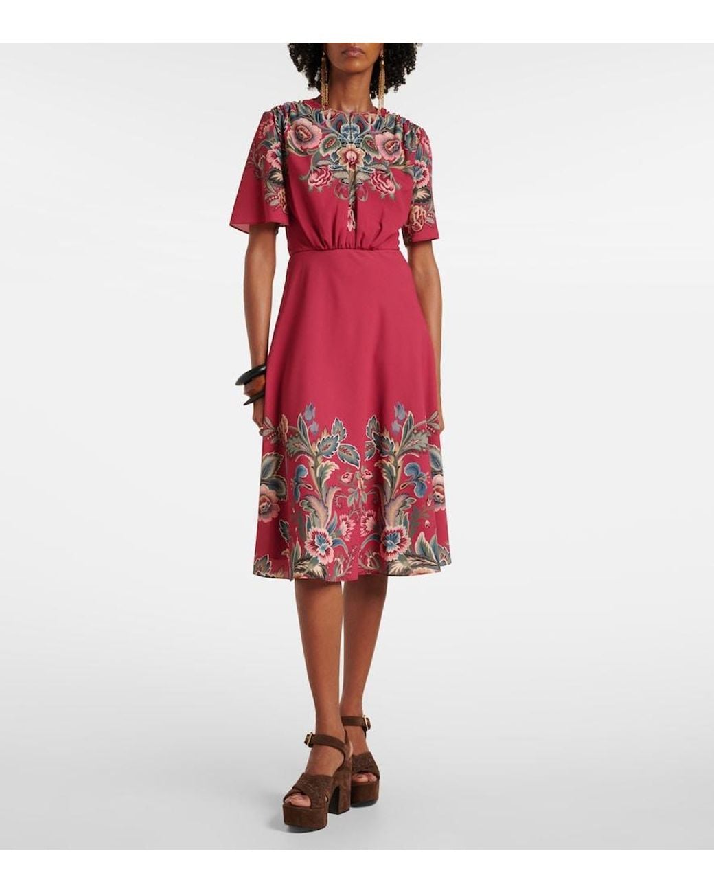 Etro Red Paisley Crepe Jersey Maxi Dress