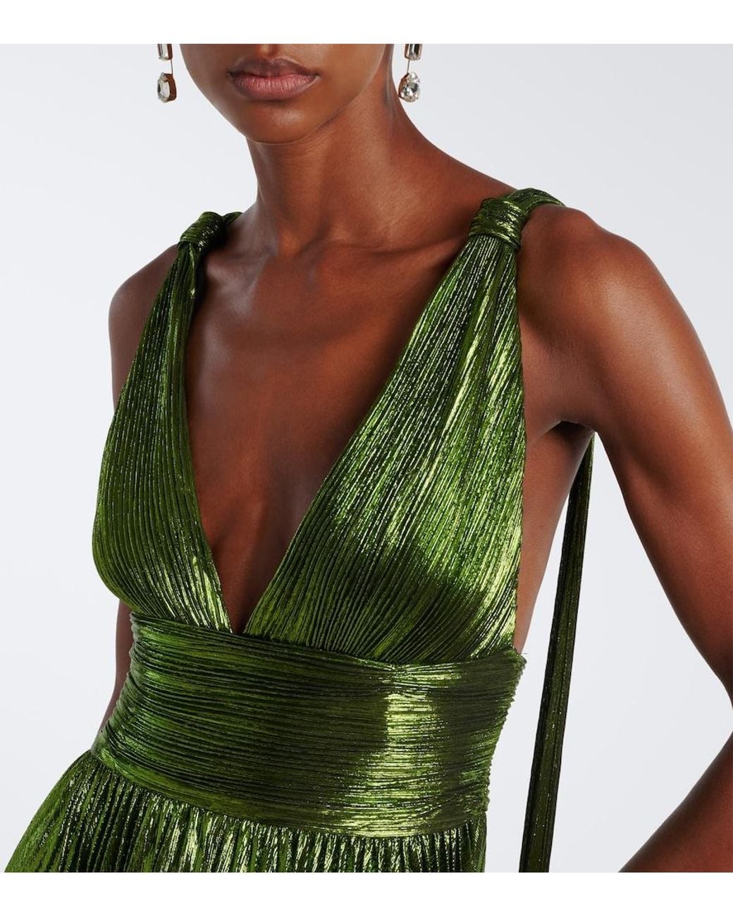 retroféte Green Perindo Plisse Lame Gown