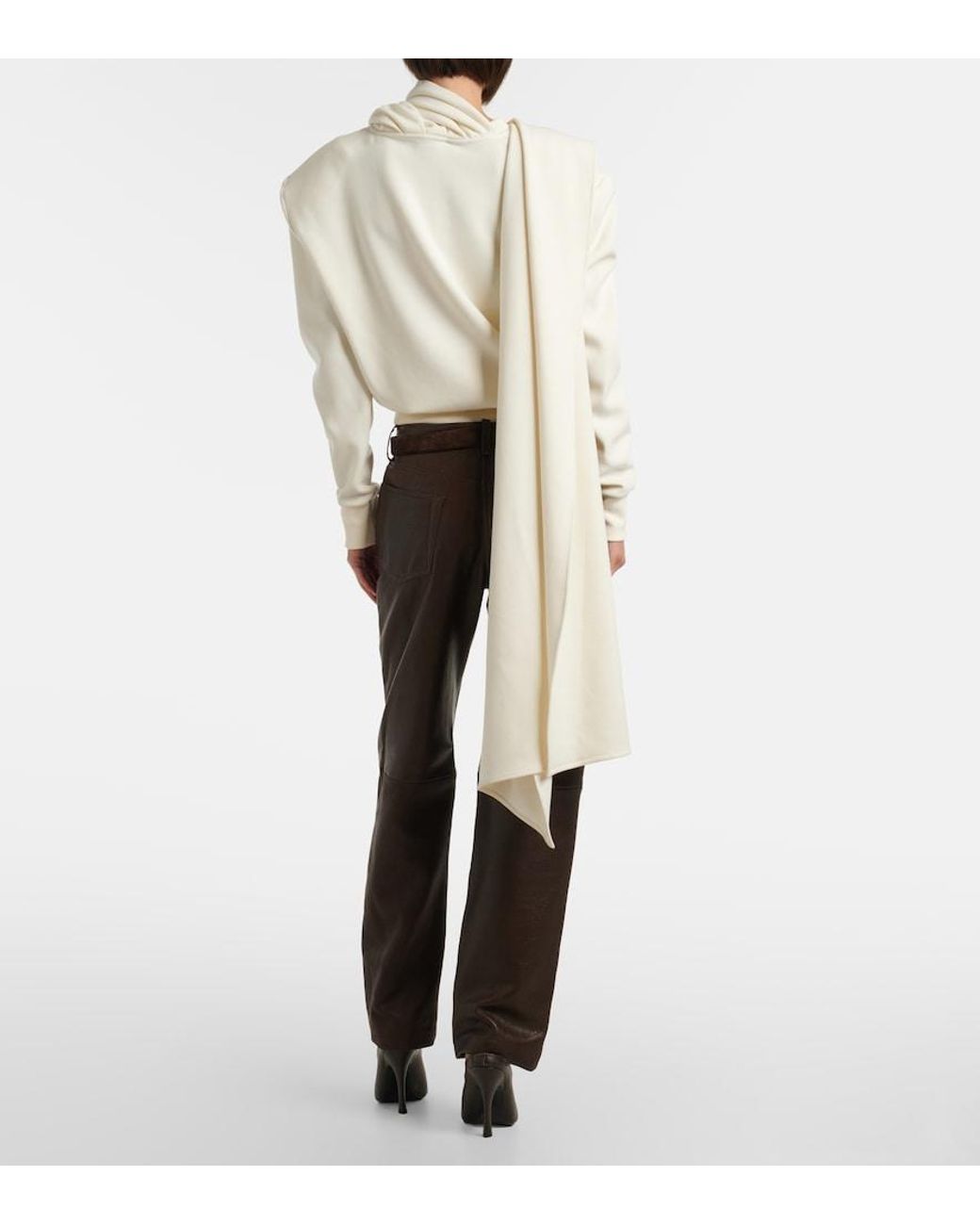 Magda Butrym White Draped Scarf-Detail Sweatshirt