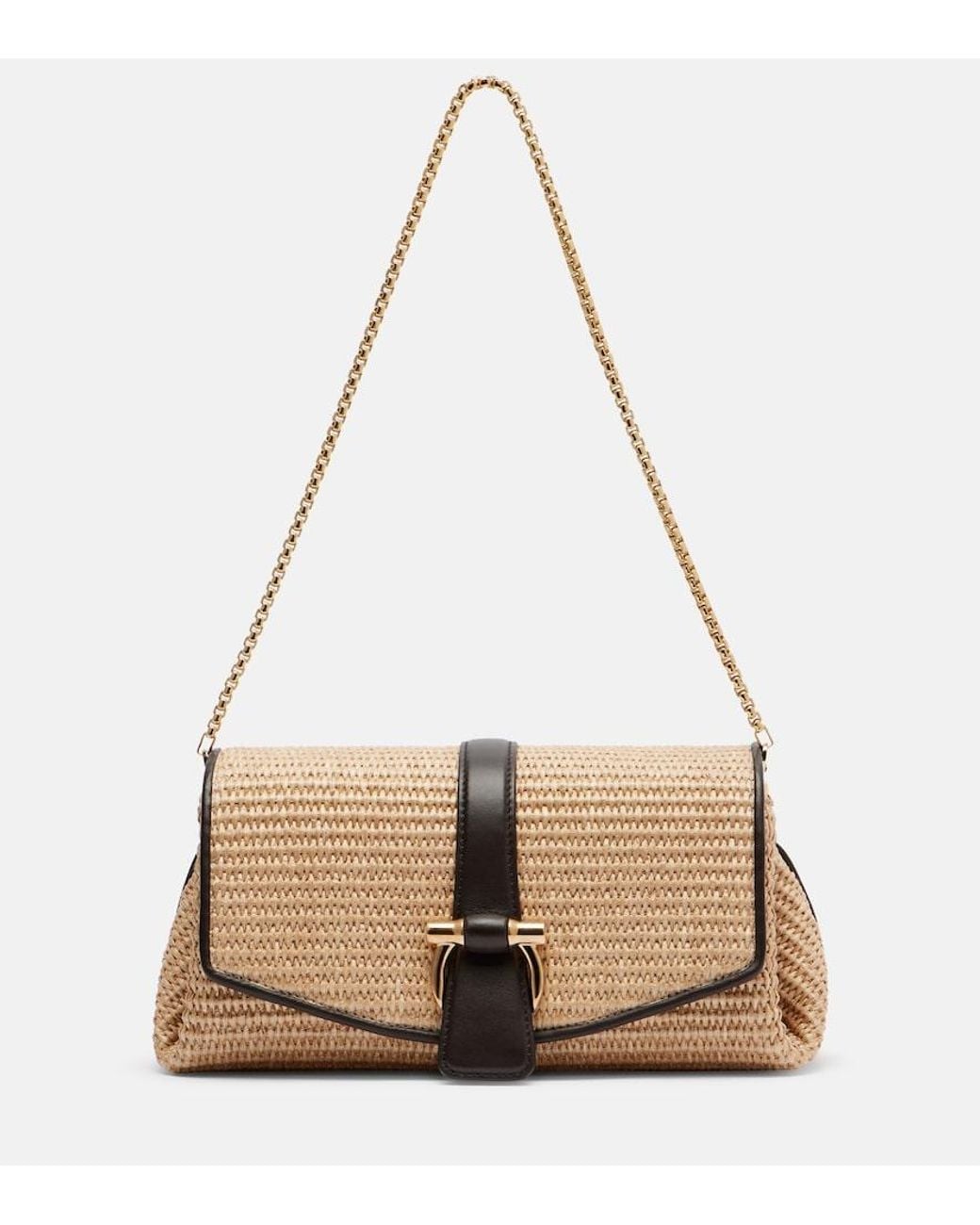 Ferragamo Natural Mia Small Raffia Shoulder Bag