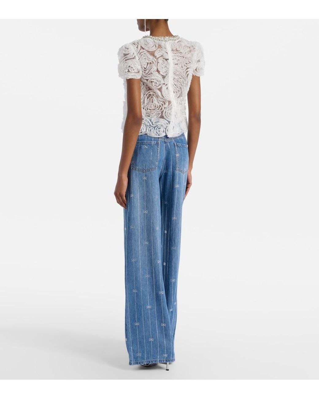 Self-Portrait Blue Striped Wide-Leg Jeans