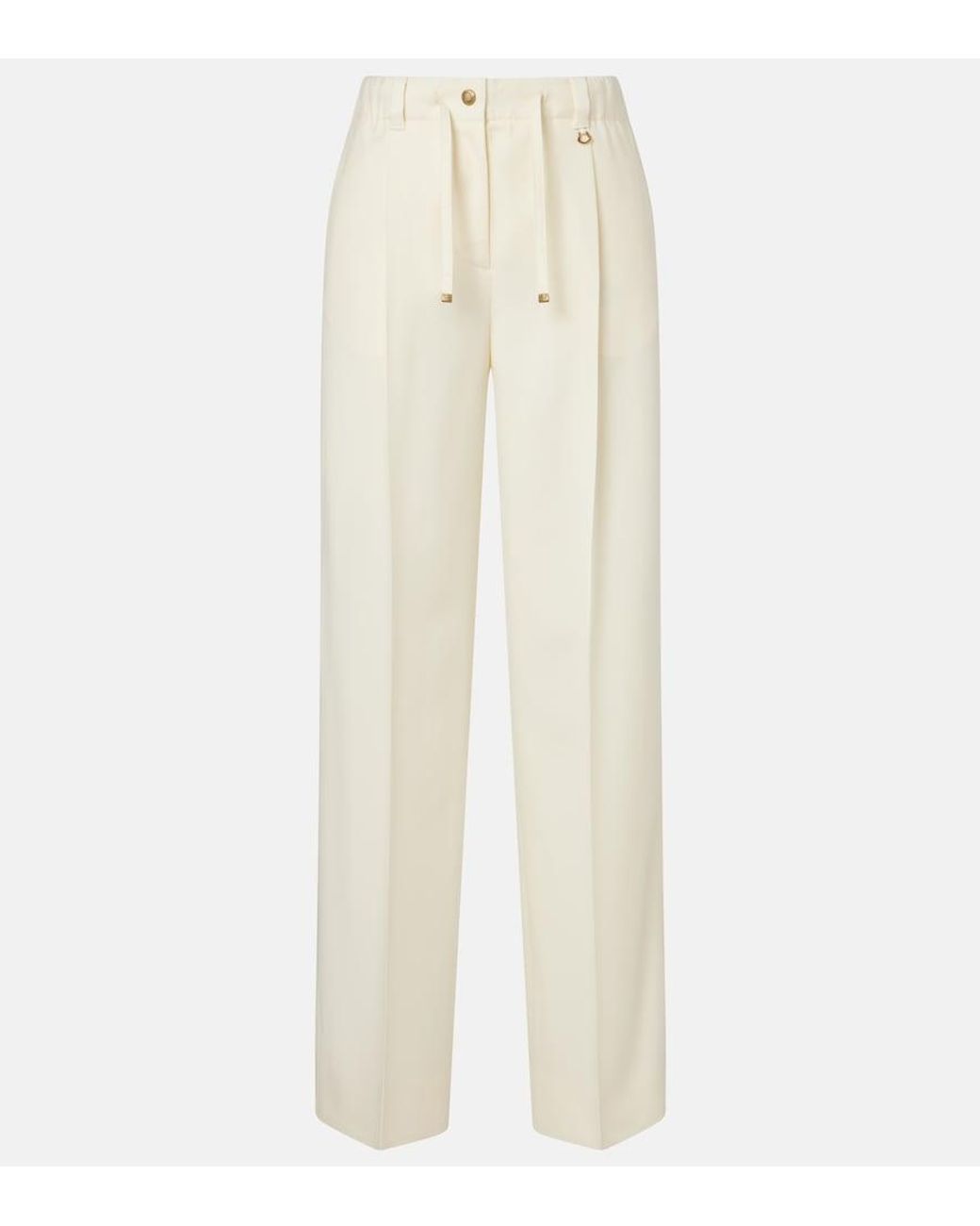 Moncler White Pleated Virgin Wool Straight Pants