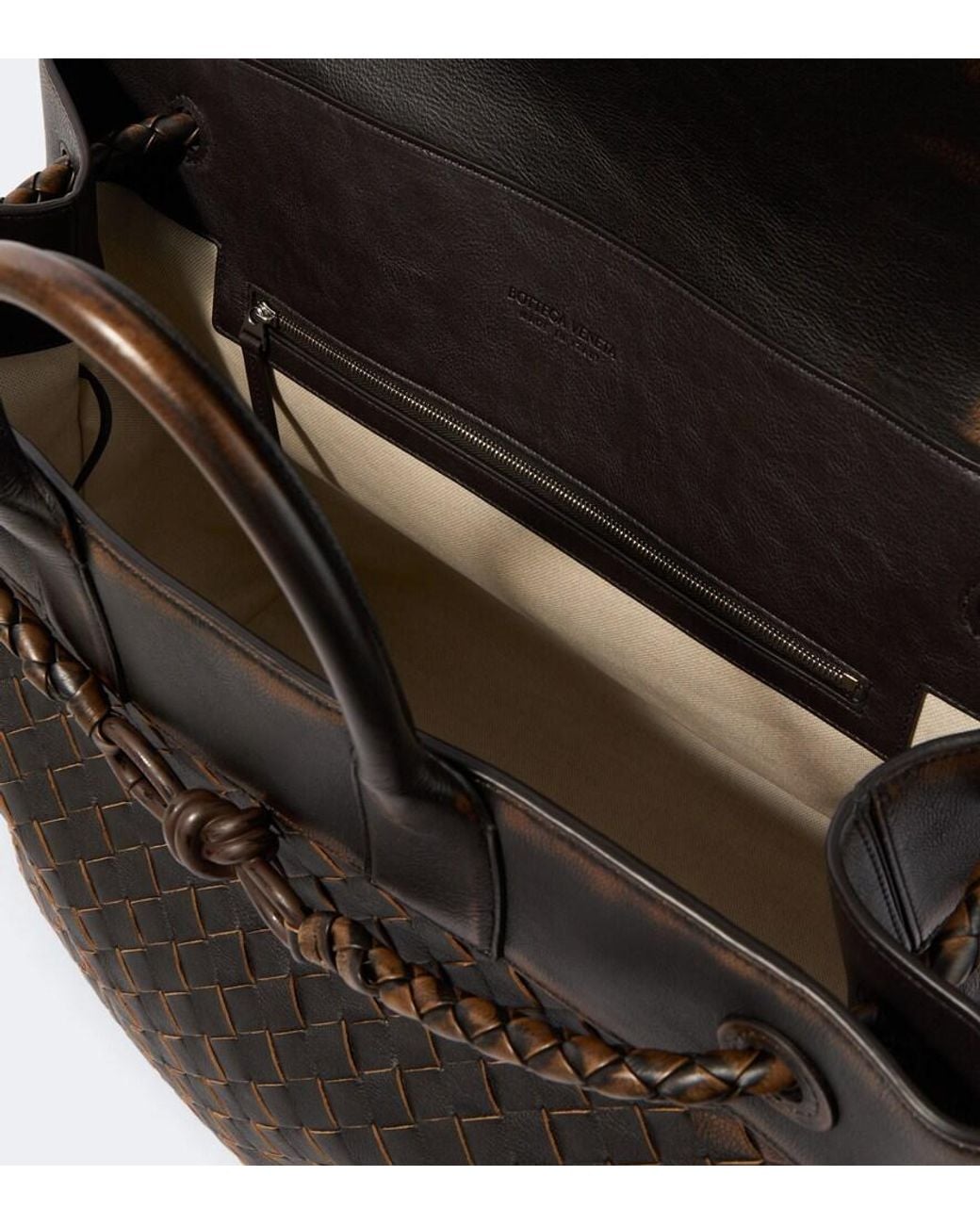Bottega Veneta Black Andiamo Voyager Intrecciato Leather Tote Bag for men