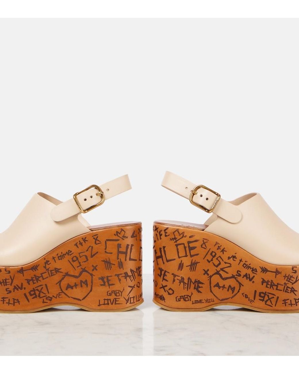 Chloé Brown Maxime Debossed Leather Wedges