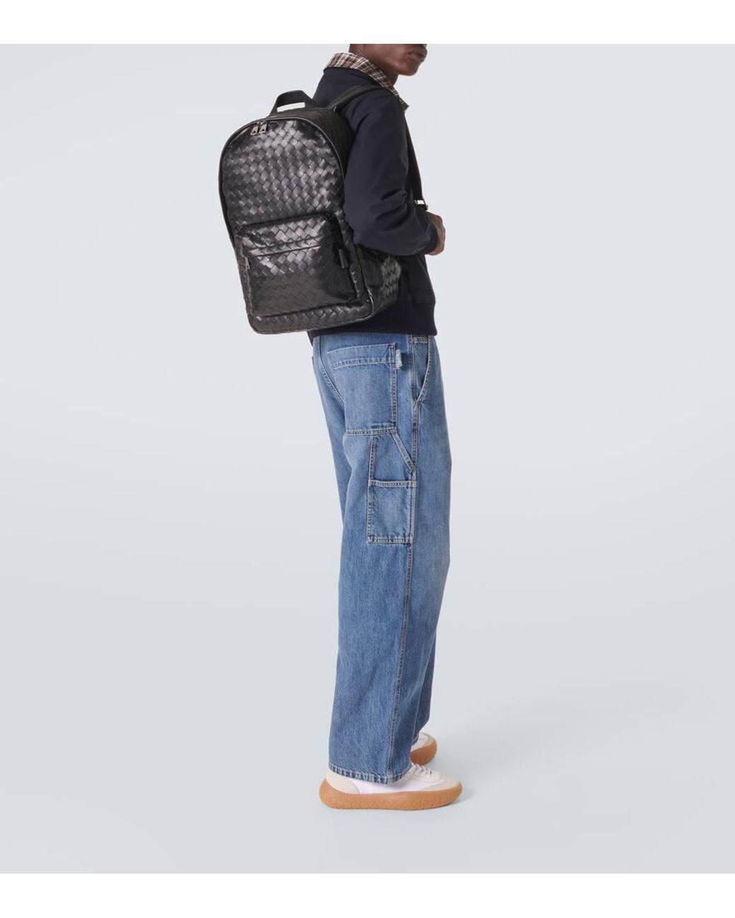 Bottega Veneta Black Intrecciato Leather Backpack for men