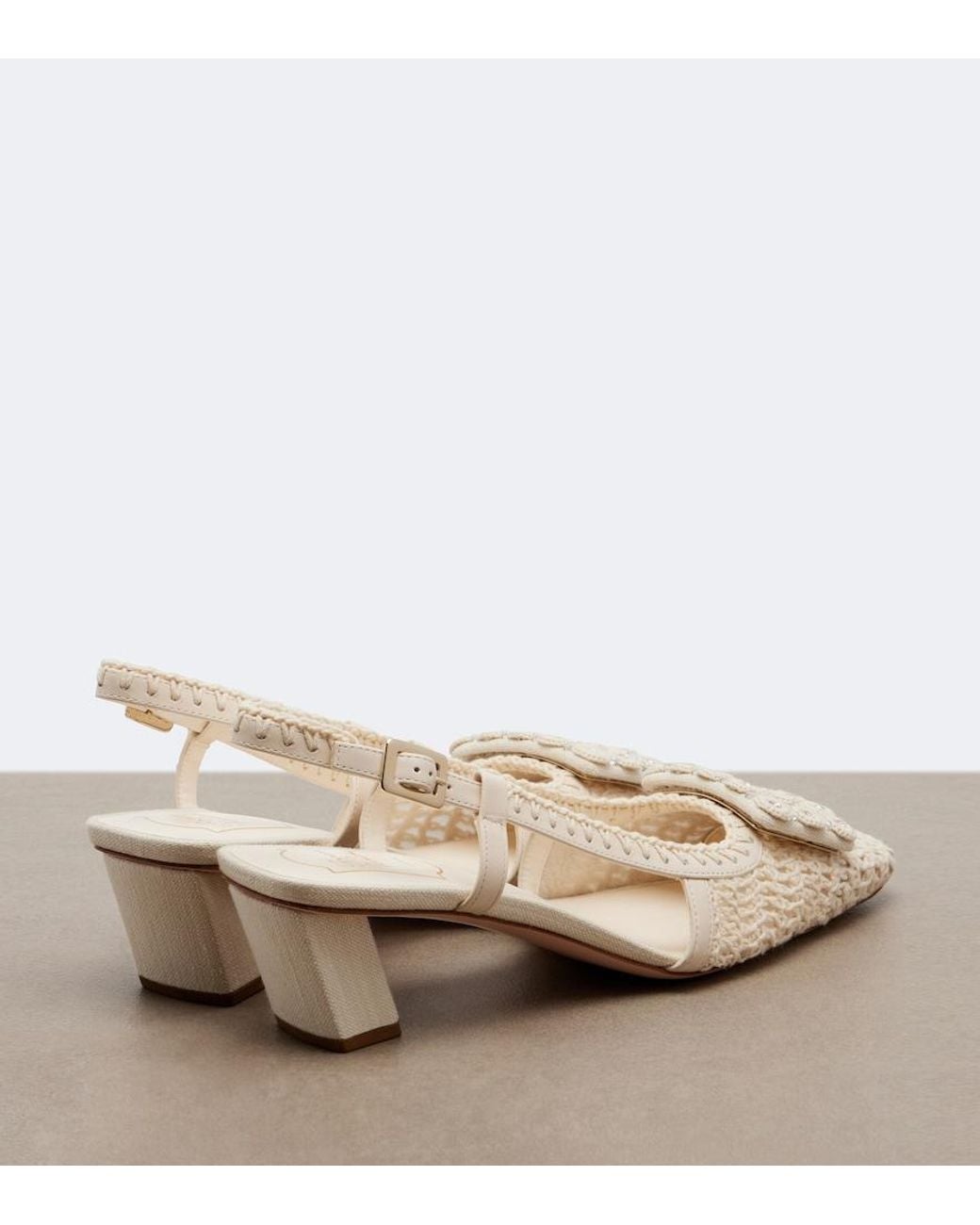 Roger Vivier Natural Belle Vivier Crochet And Leather Slingback Pumps