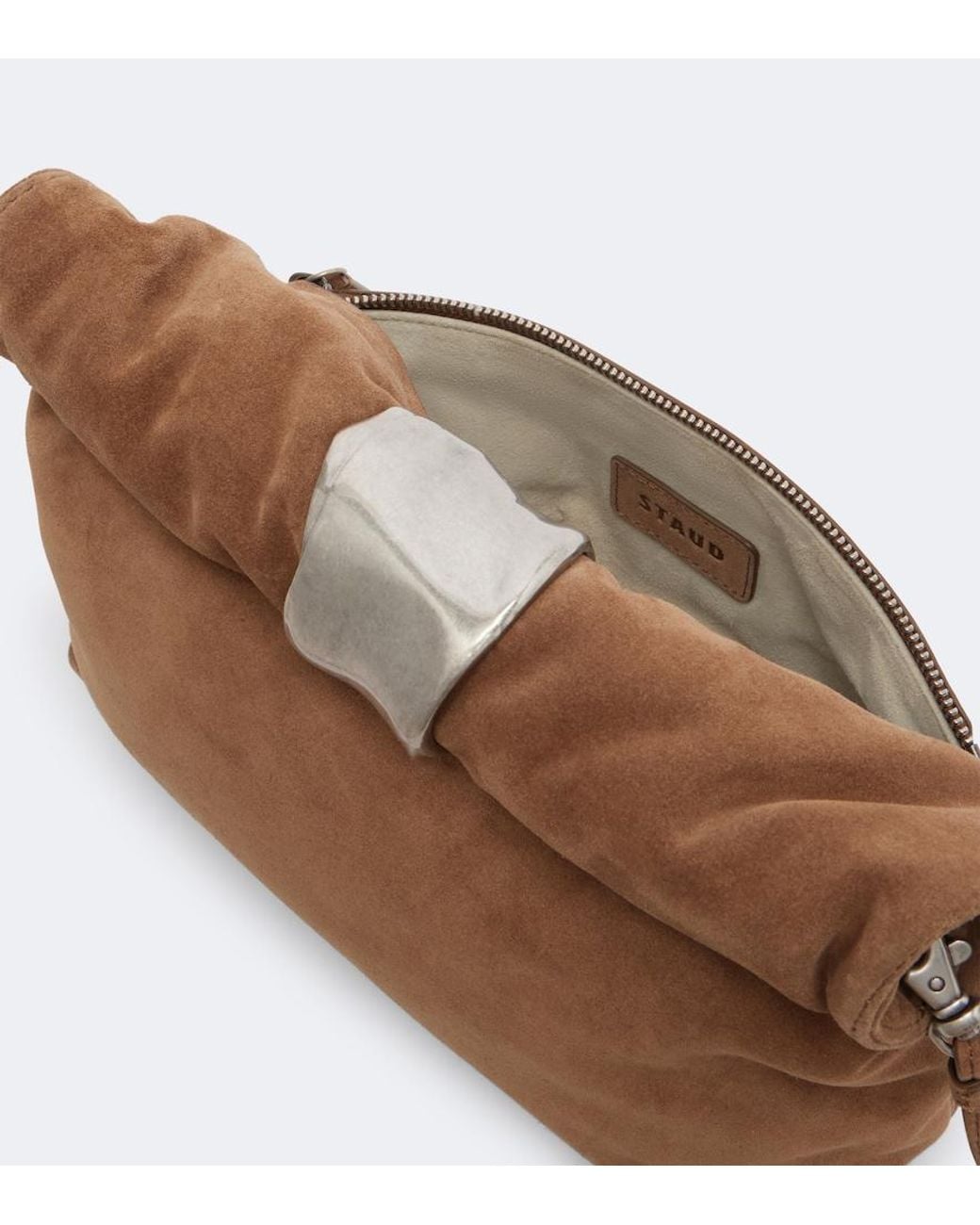Staud Brown Puff Small Suede Clutch