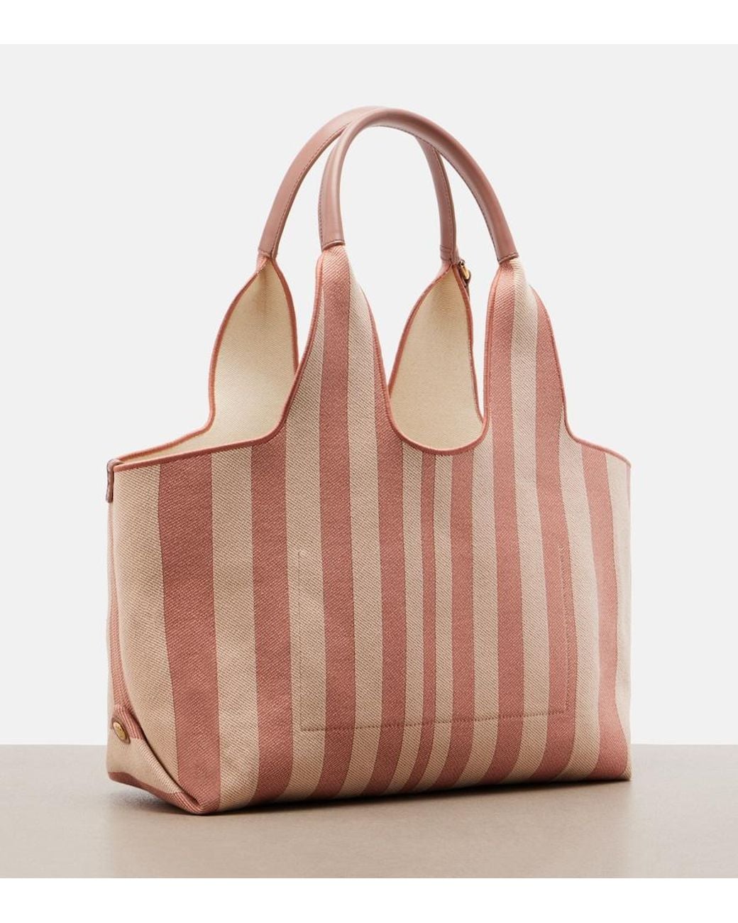 Chloé Pink Stripy Large Logo Canvas Tote Bag